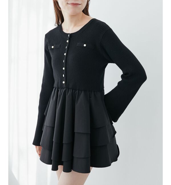  「ニットドッキングティアードミニワンピ」|ワンピース|