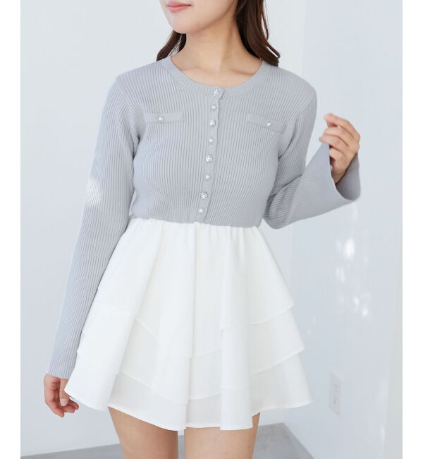  「ニットドッキングティアードミニワンピ」|ワンピース|L／グレー