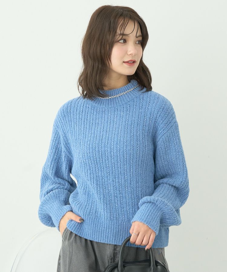 earth music&ecology「透かしベロアモールプルオーバー」|ニット・セーター|Blue