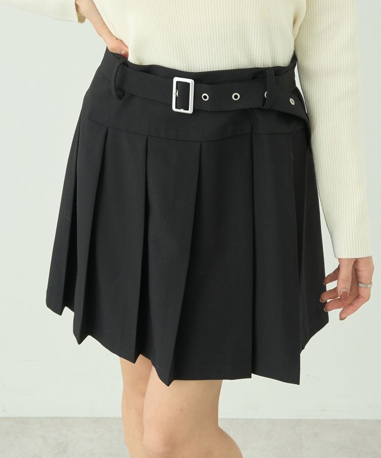 earth music&ecology「ベルト付きプリーツミニスカート」|スカート|Black