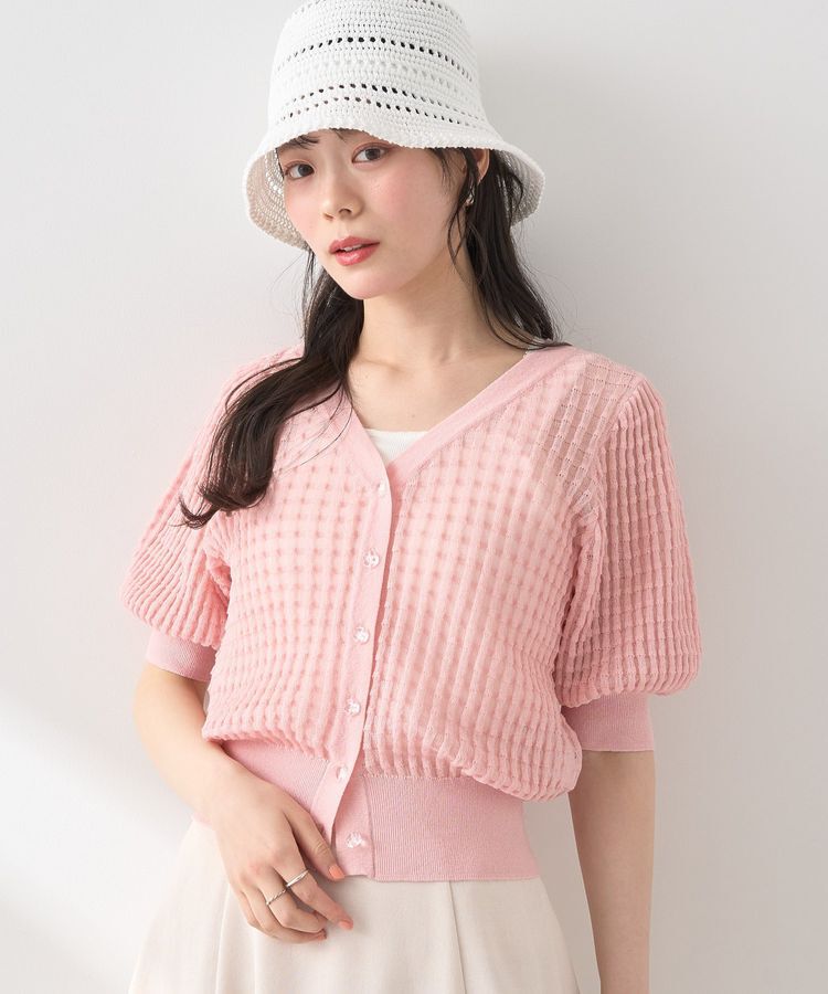earth music&ecology「シアーチェックカーディガン」|カーディガン|Pink