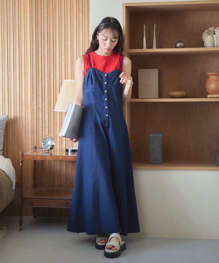 earth music&ecology「フロントボタンデニムキャミドレ」|ワンピース|Indigo