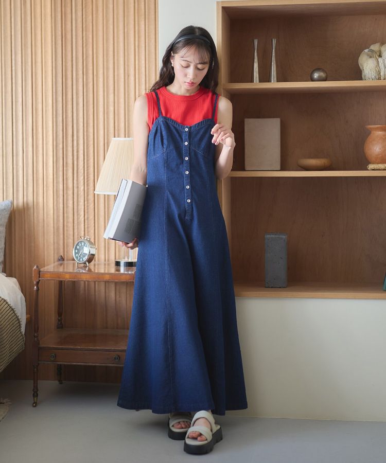 earth music&ecology「フロントボタンデニムキャミドレ」|ワンピース|