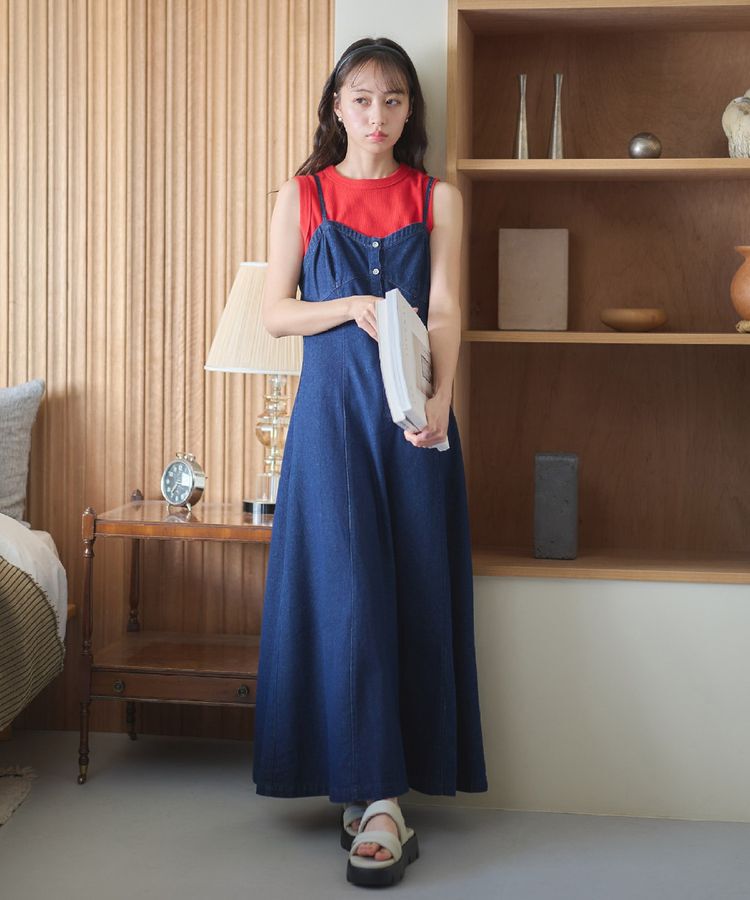earth music&ecology「フロントボタンデニムキャミドレ」|ワンピース|