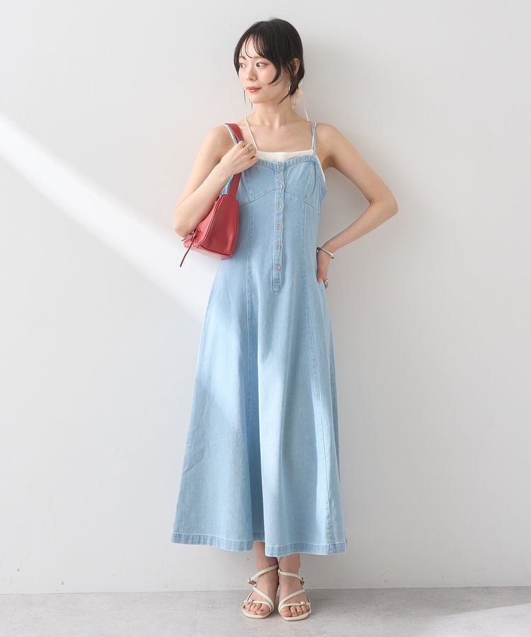 earth music&ecology「フロントボタンデニムキャミドレ」|ワンピース|Light indigo