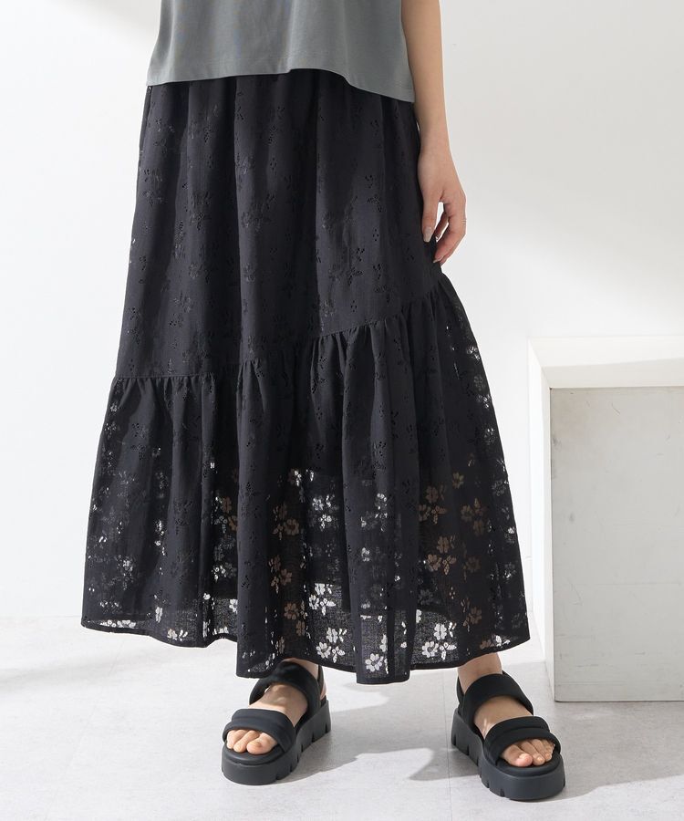 earth music&ecology「透かし花柄フレアスカート」|フレア|