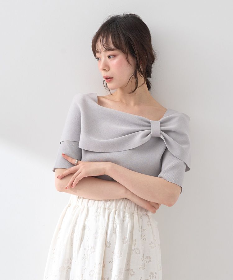 earth music&ecology「リボン半袖ニットプルオーバー」|ニット・セーター|