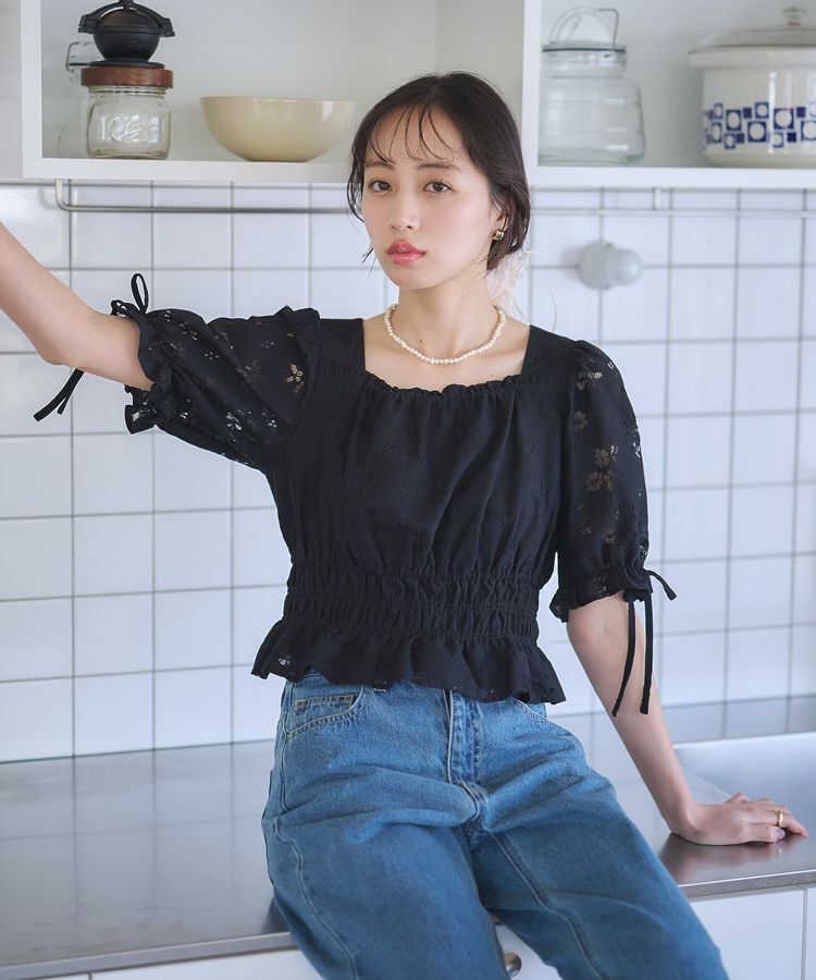 earth music&ecology「透かし花柄ブラウス」|シャツ・ブラウス|