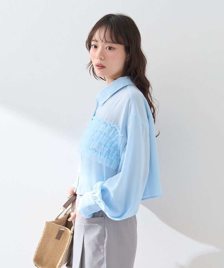 earth music&ecology「フロントチュールフリルクロップドシャツ」|シャツ・ブラウス|