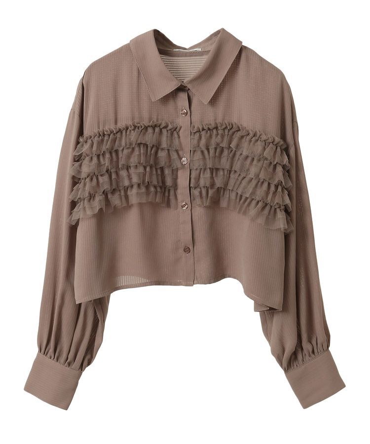 earth music&ecology「フロントチュールフリルクロップドシャツ」|シャツ・ブラウス|Brown