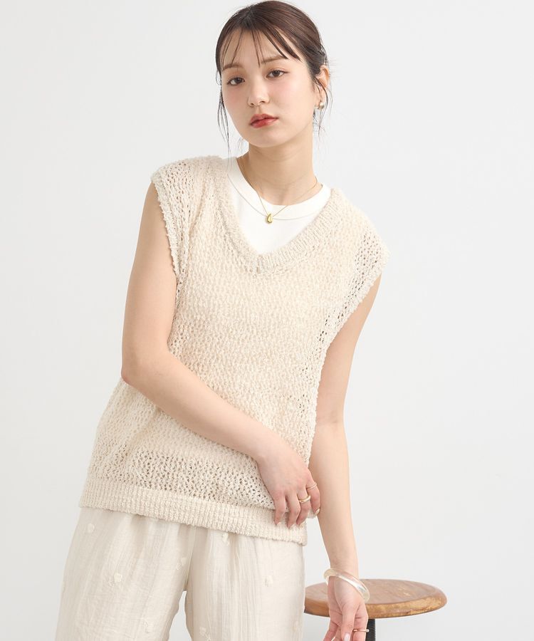 earth music&ecology「クルクルヤーンメッシュベスト」|ベスト・ジレ|Ivory