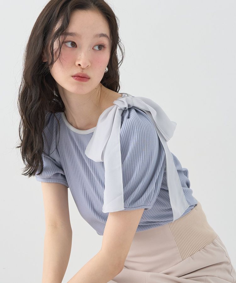 earth music&ecology「アシメ肩リボンカットソー」|Tシャツ・カットソー|