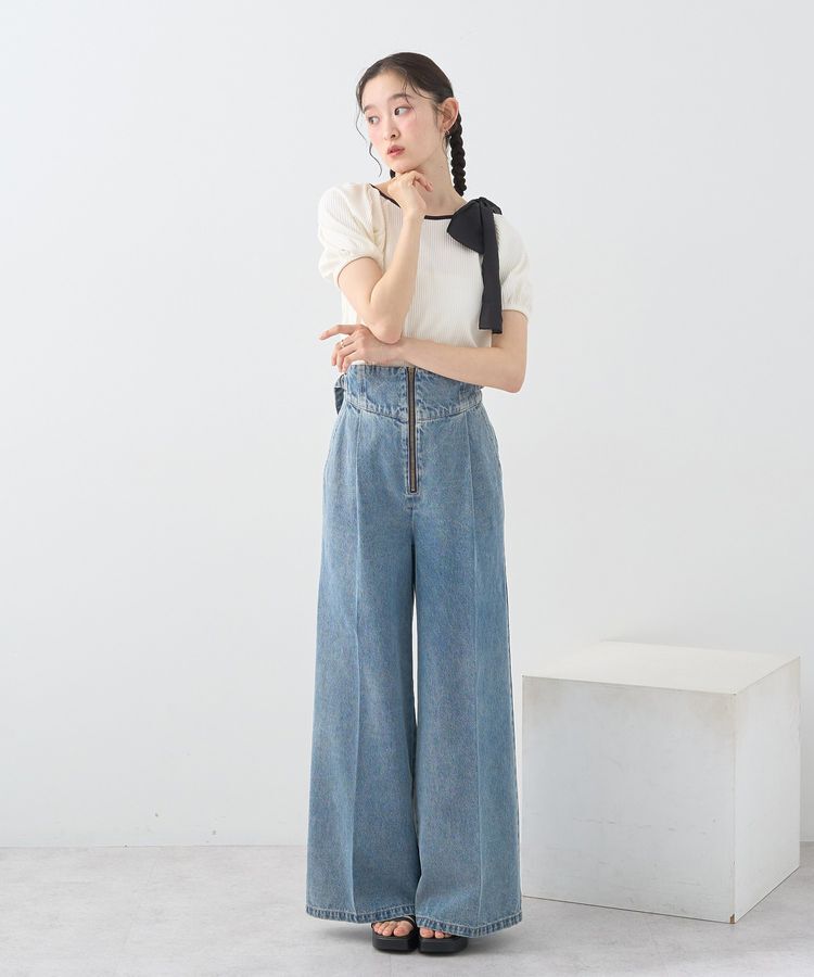 earth music&ecology「アシメ肩リボンカットソー」|Tシャツ・カットソー|