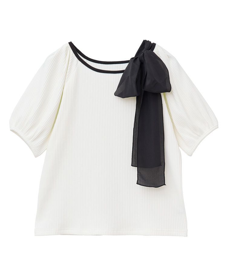 earth music&ecology「アシメ肩リボンカットソー」|Tシャツ・カットソー|