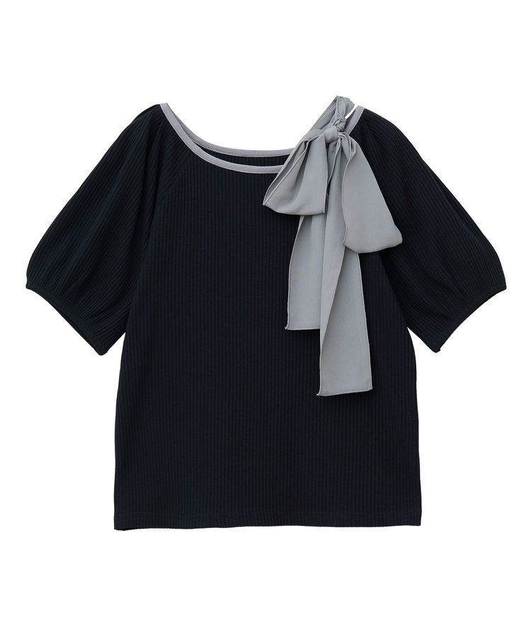 earth music&ecology「アシメ肩リボンカットソー」|Tシャツ・カットソー|Black