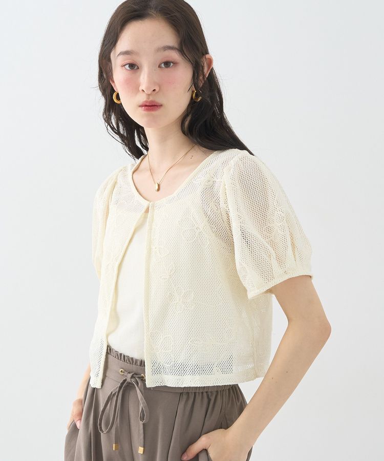 earth music&ecology「フラワーコード刺繍カーディガン」|カーディガン|Ivory