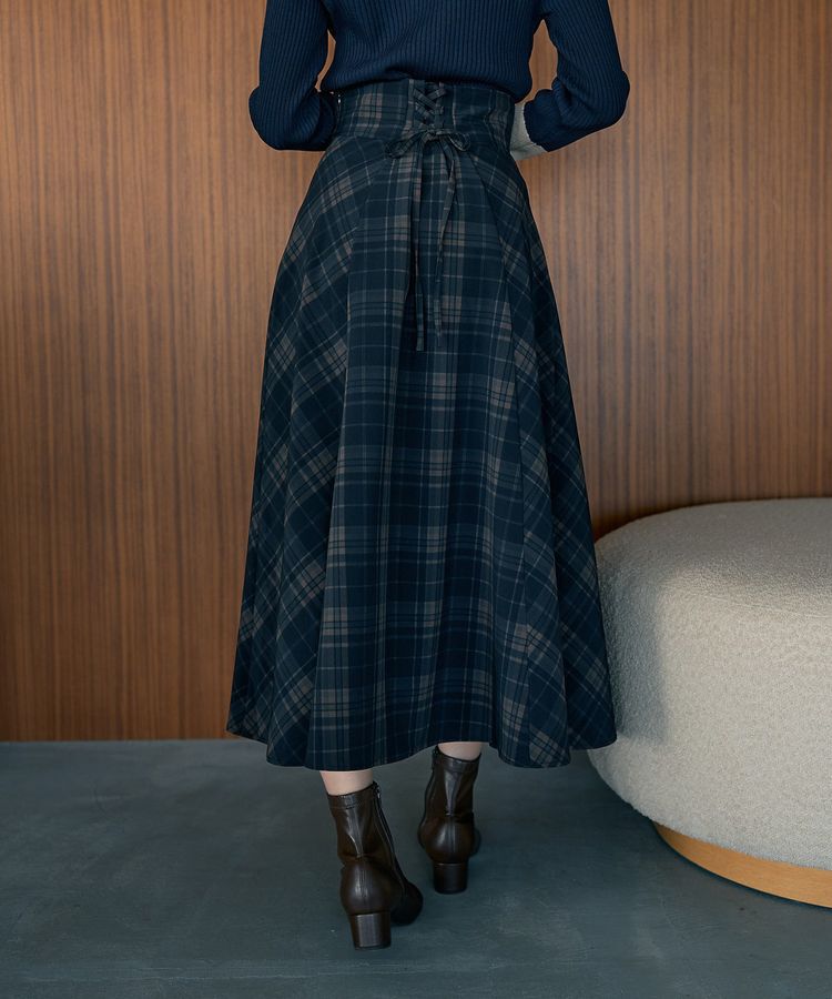 earth music&ecology「バックレースアップチェックスカート」|フレア|