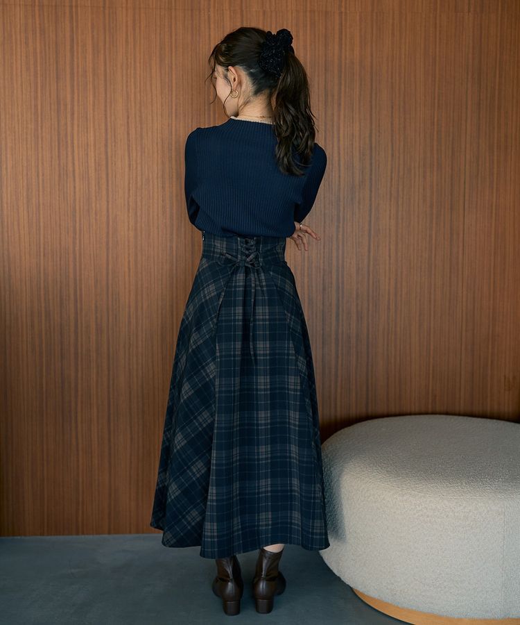 earth music&ecology「バックレースアップチェックスカート」|フレア|