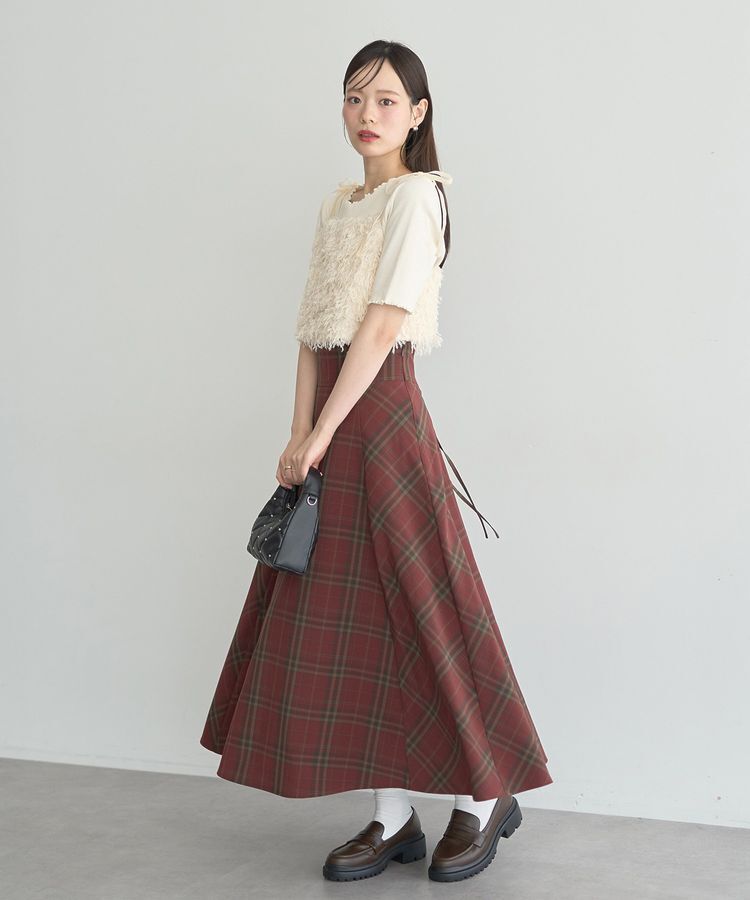 earth music&ecology「バックレースアップチェックスカート」|フレア|