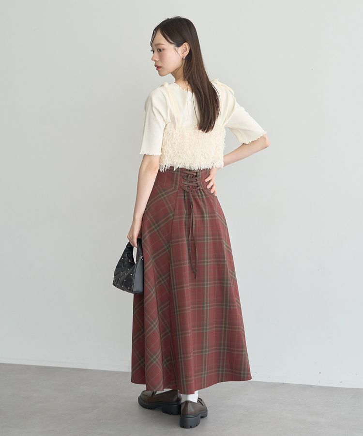 earth music&ecology「バックレースアップチェックスカート」|フレア|