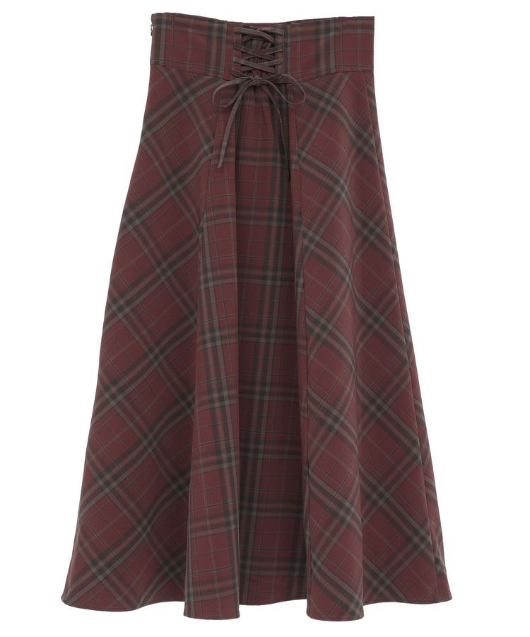 earth music&ecology「バックレースアップチェックスカート」|フレア|