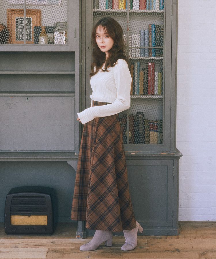earth music&ecology「バックレースアップチェックスカート」|フレア|