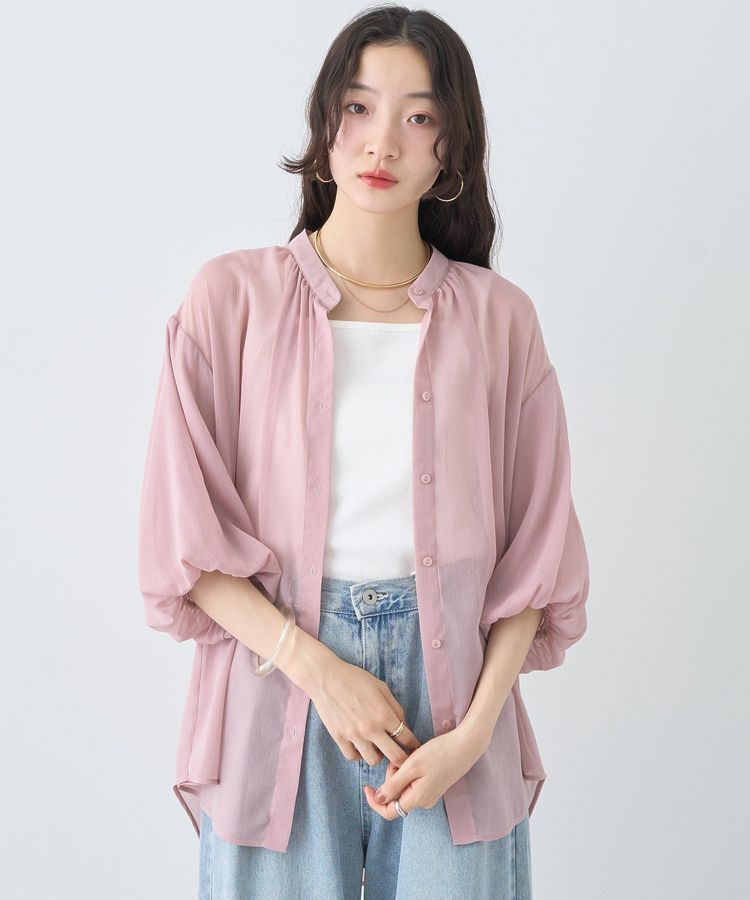 earth music&ecology「バルーンスリーブシアーシャツ」|シャツ・ブラウス|Pink