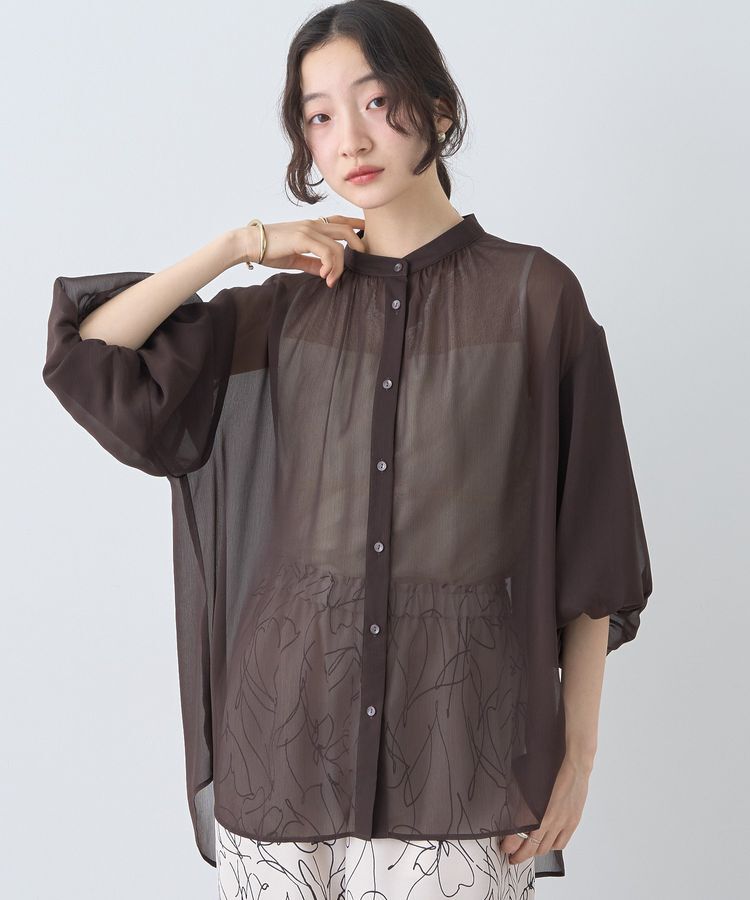 earth music&ecology「バルーンスリーブシアーシャツ」|シャツ・ブラウス|Brown
