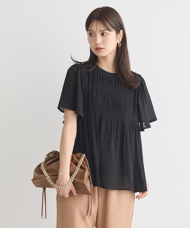 earth music&ecology「マジョリカプリーツ半袖ブラウス」|シャツ・ブラウス|