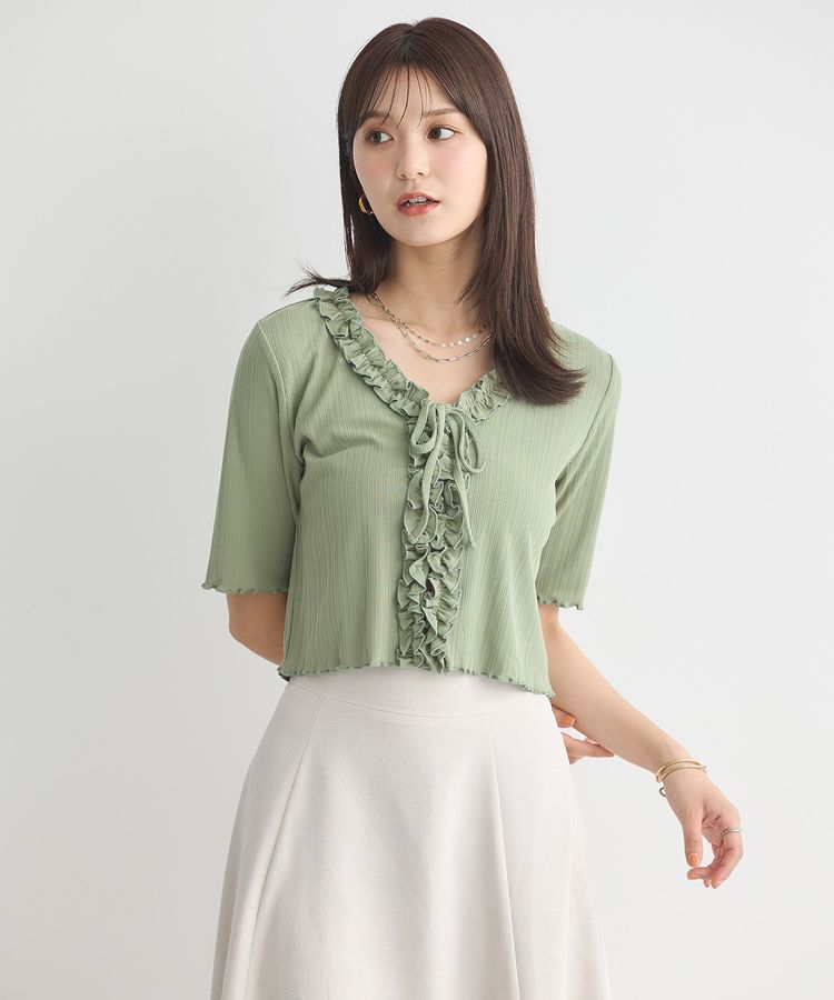 earth music&ecology「フリルカットリブカーディガン」|Tシャツ・カットソー|