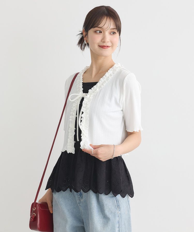 earth music&ecology「フリルカットリブカーディガン」|Tシャツ・カットソー|