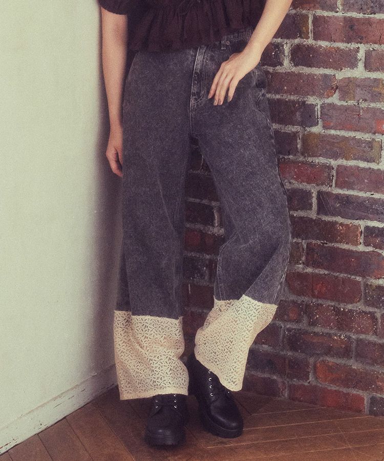 earth music&ecology「裾レースデニムパンツ」|デニム|