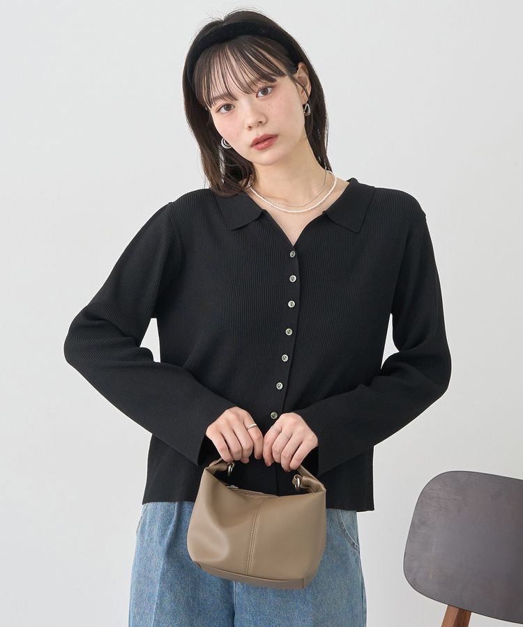 earth music&ecology「襟付きニットカーディガン」|カーディガン|