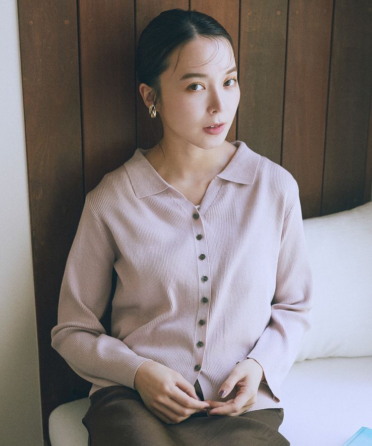 earth music&ecology「襟付きニットカーディガン」|カーディガン|