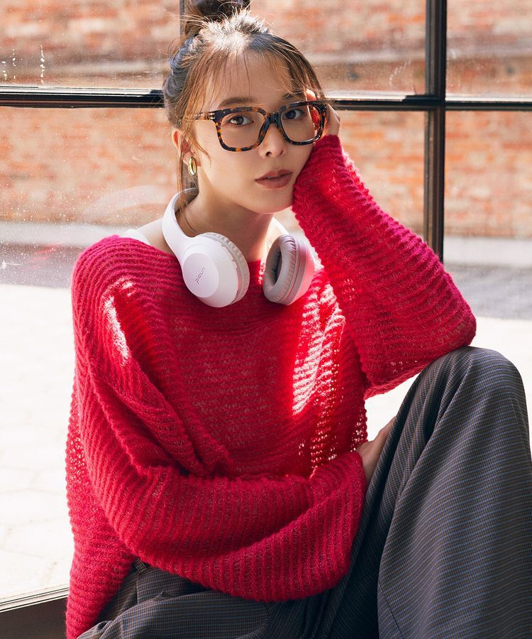 earth music&ecology「ふんわりシアープルオーバー」|ニット・セーター|Red