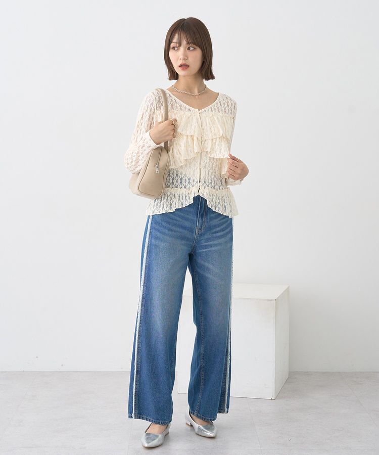 earth music&ecology「ワイドフリンジデニムパンツ」|デニム|