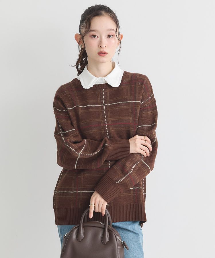 earth music&ecology「チェックジャガードニットプルオーバー」|ニット・セーター|