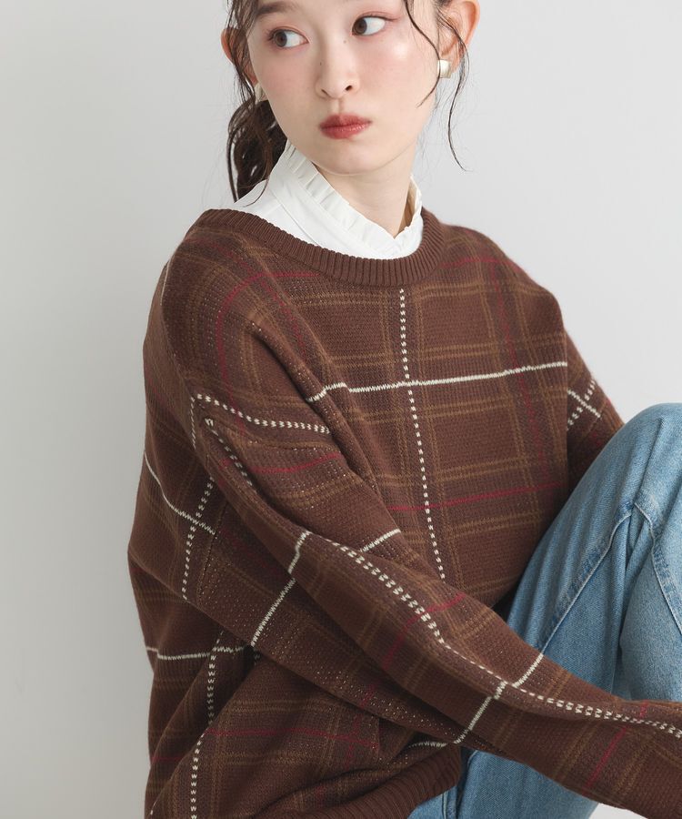 earth music&ecology「チェックジャガードニットプルオーバー」|ニット・セーター|