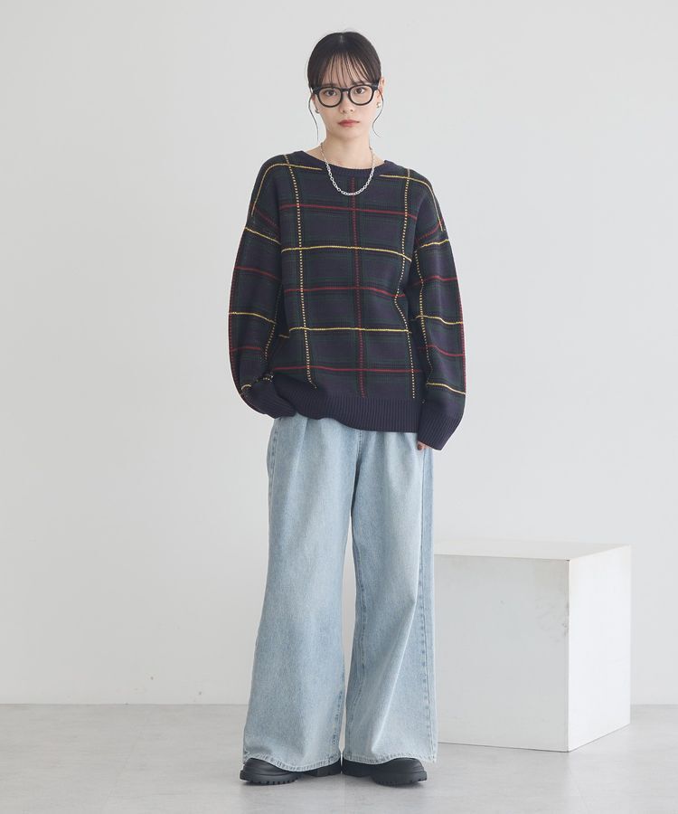 earth music&ecology「チェックジャガードニットプルオーバー」|ニット・セーター|