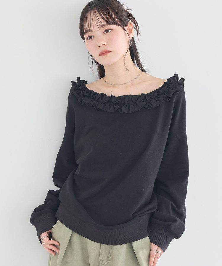 earth music&ecology「フリルオフショルウラケスウェット」|スウェット・ジャージ|