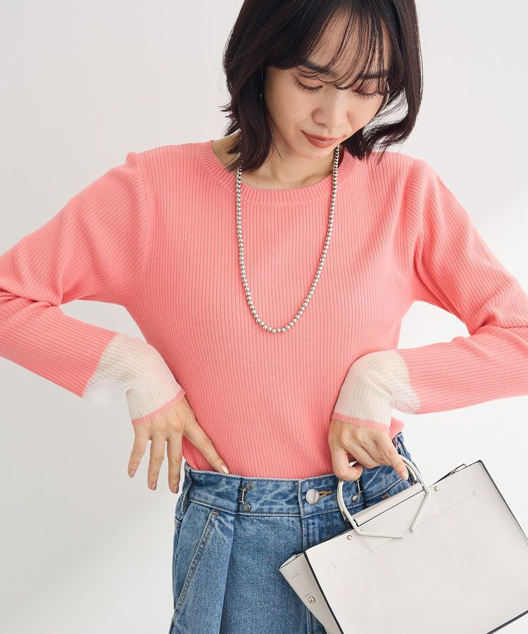 Green Parks「アンチピリング袖シアーリブニットプルオーバー」|ニット・セーター|Pink
