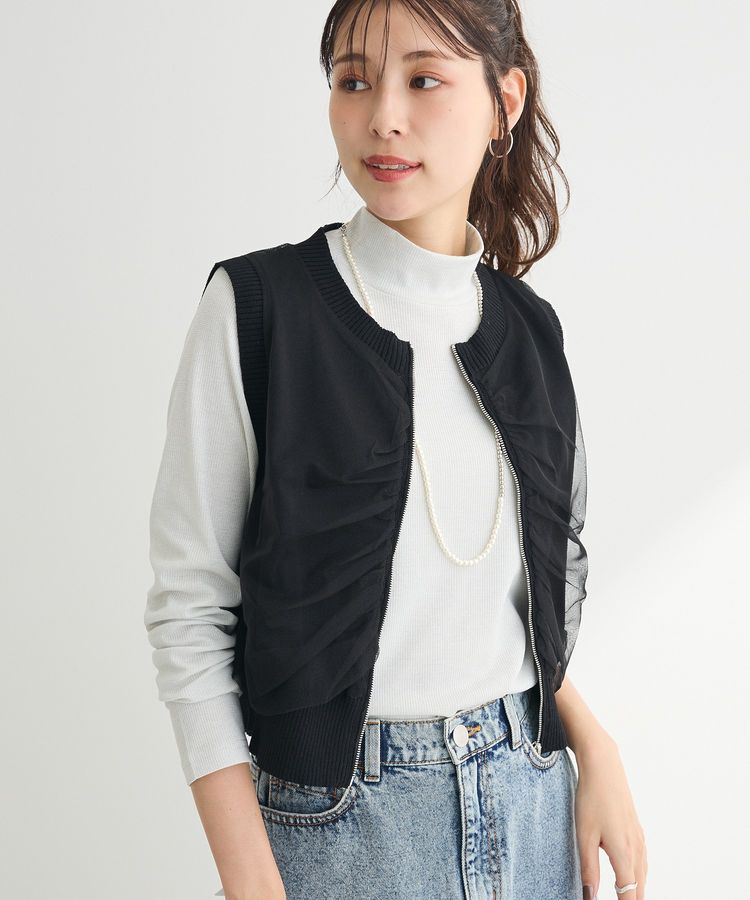 armonia「チュールドッキングニットzipベスト」|ベスト・ジレ|Black
