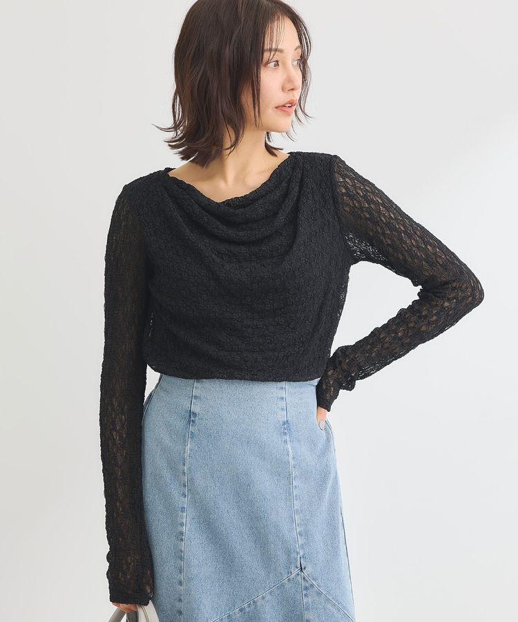 Green Parks「・SUGAR SPOON ドレープレースプルオーバー」|Tシャツ・カットソー|Black