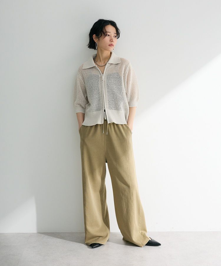 Green Parks「襟付きメッシュ編みZIPカーディガン」|カーディガン|