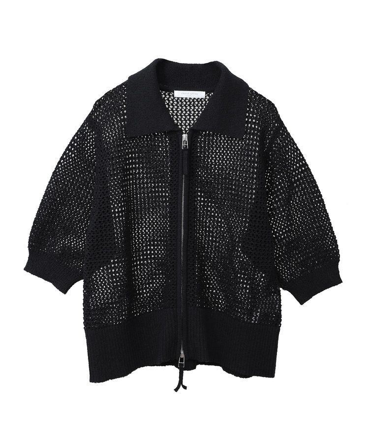 Green Parks「襟付きメッシュ編みZIPカーディガン」|カーディガン|