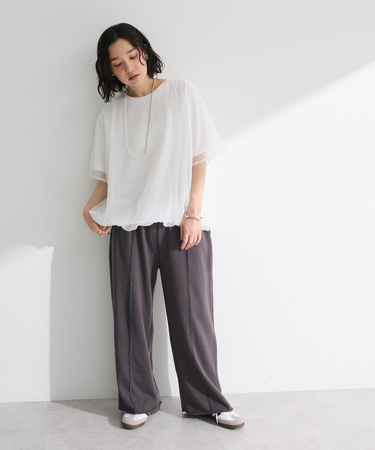 Green Parks「チュールドッキングバルーン5分袖プルオーバー」|Tシャツ・カットソー|