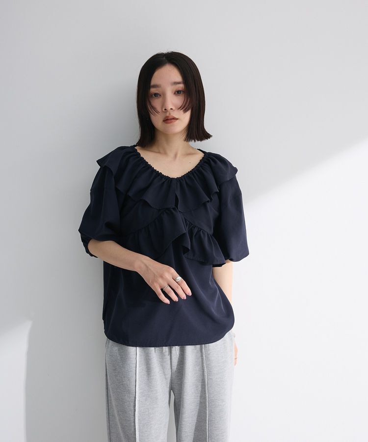 Green Parks「2way フリルショートスリーブブラウス」|シャツ・ブラウス|