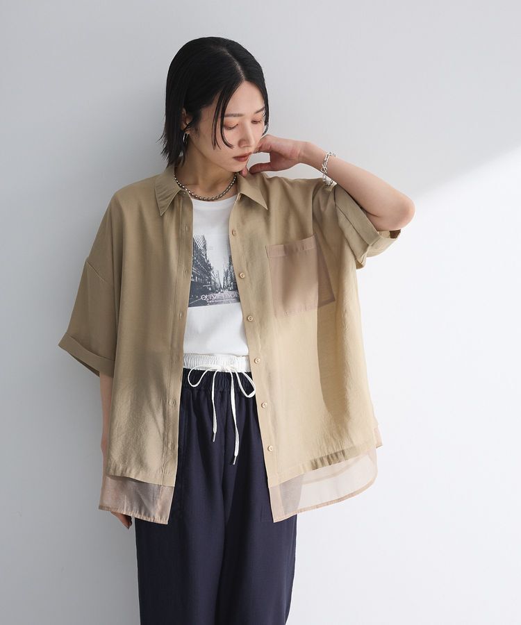 Green Parks「裾レイヤードショートスリーブシャツ」|シャツ・ブラウス|Beige