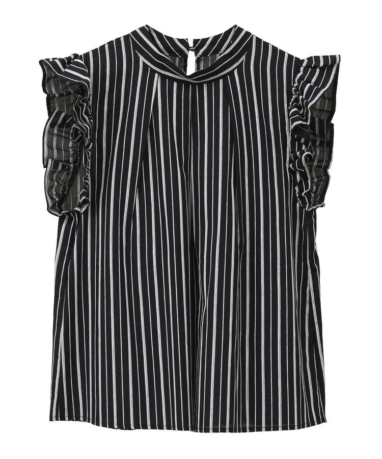 Green Parks「・ELENCARE DUE ストライプフリルブラウス」|シャツ・ブラウス|