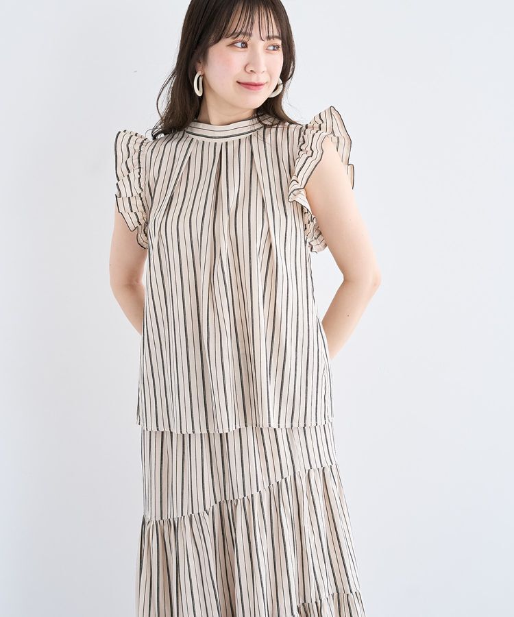 Green Parks「・ELENCARE DUE ストライプフリルブラウス」|シャツ・ブラウス|Beige